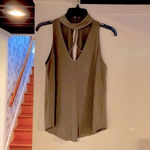 Army green halter neck top - size S